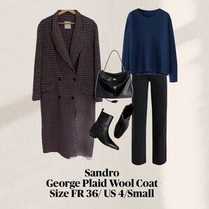 Sandro Plaid Wool Coat